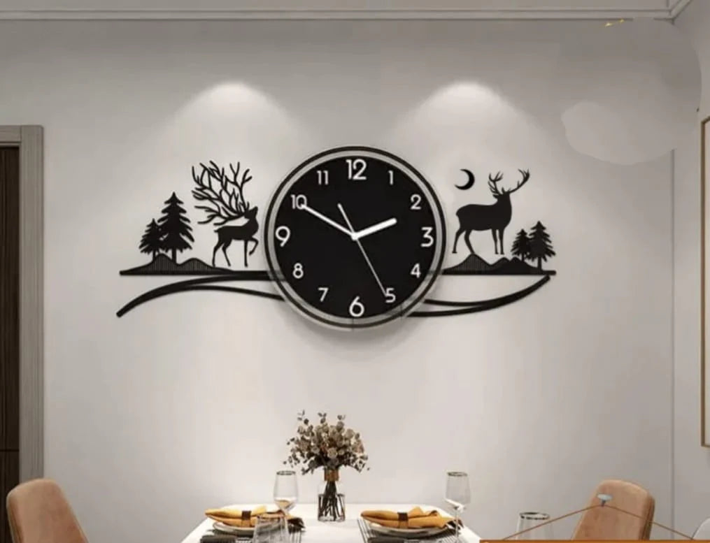 3D Deer Acrylic Wall Clock – Elegant Wall Decoration for Home